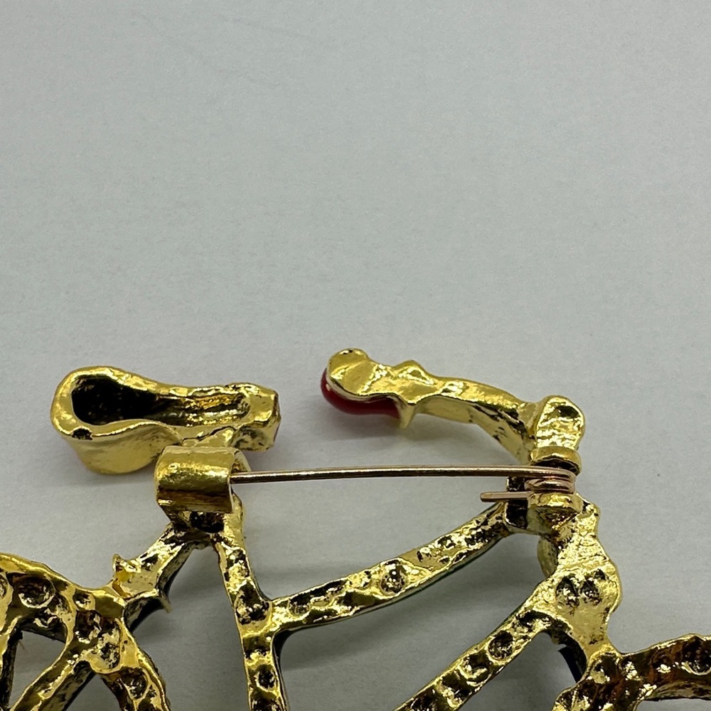 Elegant Gold and Red Bicycle Brooch - Picture 3 of 5